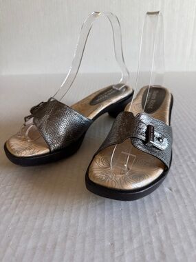 Taryn Rose Metallic Block Heel Slide Sandals